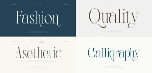 Fashion, Quality, aesthetic, calligraphy logo typography beauty fashion elegant minimalist serif italic fonts decorative wedding vintage retro logos. Minimal luxury font alphabet. Vector illustration