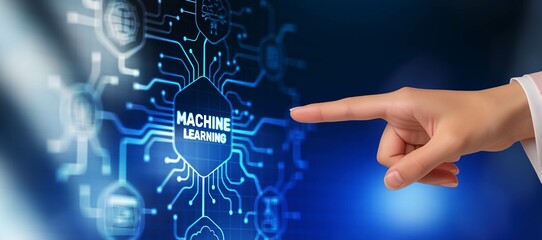 Machine learning concept. Text icon on Virtual screen