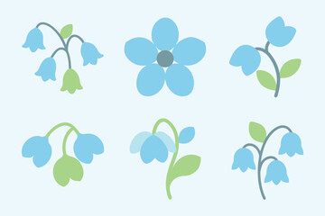 Obraz premium Collection of six blue Virginia Bluebells Sprig with drooping bells 