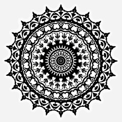 An intricate black and white mandala silhouette, a beautiful and complex circular design perfect for spiritual meditation, yoga art, or as a decorative ethnic ornament.
