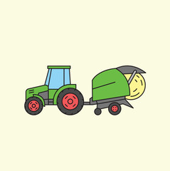 Tractor Transporting Hay Bales in Agricultural Field During Daytime with Bright Sky