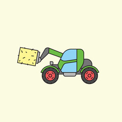 Tractor Collecting Hay Bales in Farm Field - Illustration of Farming Equipment and Rural Environment