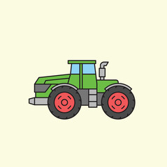 Farm Action, Tractor, Agricultural Field, Illustration, Rural Environment, Side View, Farming Concept