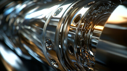 Close-up of metallic motor component in engineering lab. concept of precision engineering, industrial mechanics, metallic textures, advanced technology