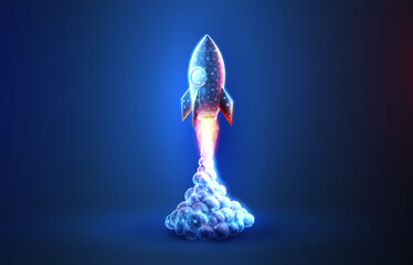 Digital rocket launch. Application startup, new project, fast tech, marketing solution