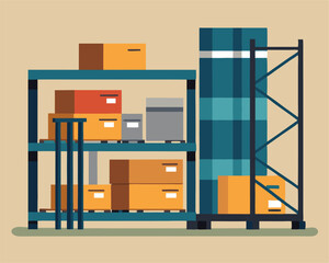 3d render of a modern warehouse with shelves