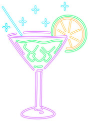 Neon Glow Summer Cocktail outline Illustration