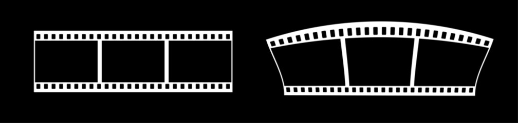 35mm film strip vector design with 3 frames on black background. White film reel symbol illustration to use for photography, television, cinema, photo frame.