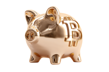 Golden piggy bank with Bitcoin symbol.
