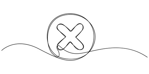 Long line cross icon. X. Continuous line. Vector illustration, Continuous one line drawing Wrong Mark, Continuous one line drawing Wrong Mark. Line Art wrong Marks Symbol. wrong mark continuous one.