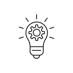 Cogwheel inside lightbulb line icon. Innovation