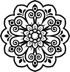 floral swirl mandala ornament, black decorative round vector pattern

