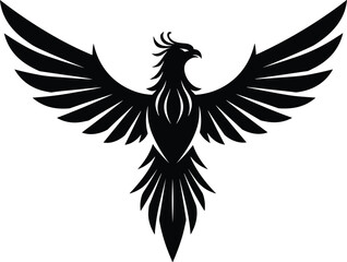 Phoenix Bird Silhouette, Tribal Winged Design, Mythical Fire Bird, Flying Phoenix Tattoo Art, Bold Black Vector, Fantasy Symbol, Legendary Creature Illustration