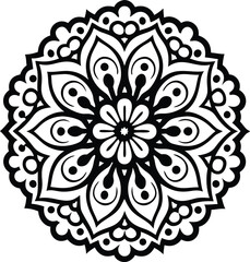 floral swirl mandala ornament, black decorative round vector pattern

