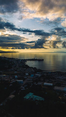 Aerial vertical view of dusk hour in the harbour.