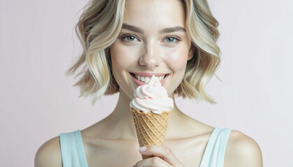 Summer Bliss: Woman Enjoying Ice Cream in the Heat