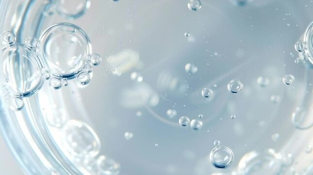 Close up of a Clear liquid cosmetic product for skin. Gel texture with bubbles