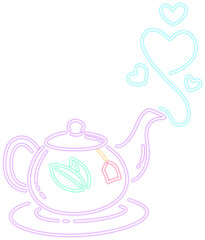 Neon Glow Teapot with Steaming Hearts Illustration