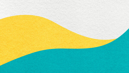 Abstract white yellow cyan texture paper background, wavy layers. Template copy space for banner, presentation