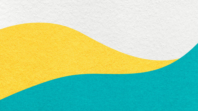 Abstract white yellow cyan texture paper background, wavy layers. Template copy space for banner, presentation