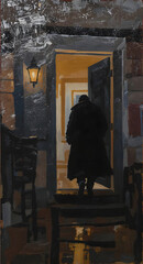 man walking in the rain