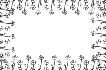 Line art botanical floral frame with meadow flowers isolated on white background. Hand drawn outline little wildflowers plant vector illustration. Graphic design element for Birthday Wedding Greeting