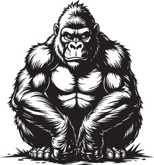 Majestic Gorilla Portrait: A striking illustration of a powerful gorilla, portrayed in striking detail and monochrome, evoking the raw strength and serene majesty of the great ape.