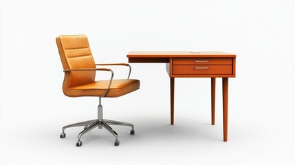 office table and chair on white