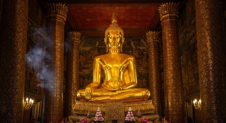 Obraz premium Majestic Golden Buddha Statue in Ornate Thai Temple
