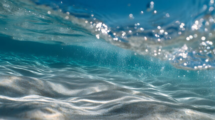 Gentle ocean current under crystal water, dreamy effect 