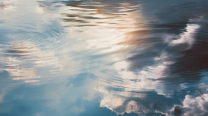 Water surface reflecting sky and clouds, peaceful tones