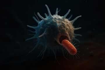 Microscopic View of Virus and Bacteria Interaction in Dark Environment
