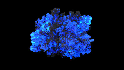 Isolated Dense billowing Blue Smoke with some Dark Gray parts of a Large Magical Blast on a black Background