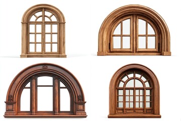 Elegant collection of arched wooden window frames showcasing detailed craftsmanship