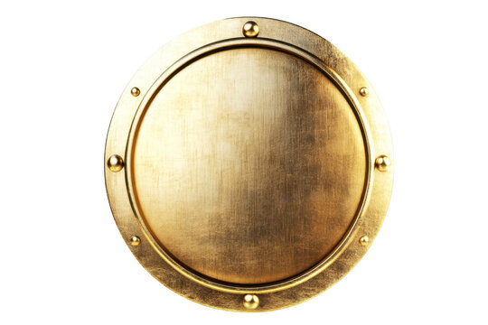 Circular golden shield with metal accents isolated on transparent background