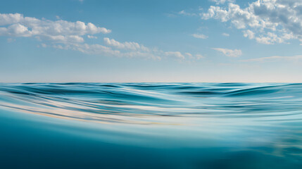 Water line at horizon meeting the sky, smooth ocean scene 