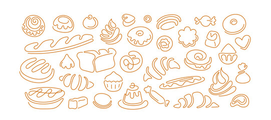 Bakery set, patisserie Vector line bread Cake icon