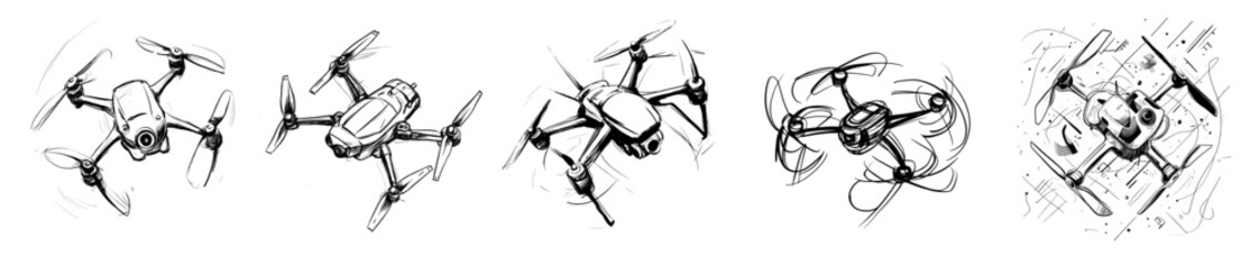 Drone sketches showcasing various flying positions and movements  