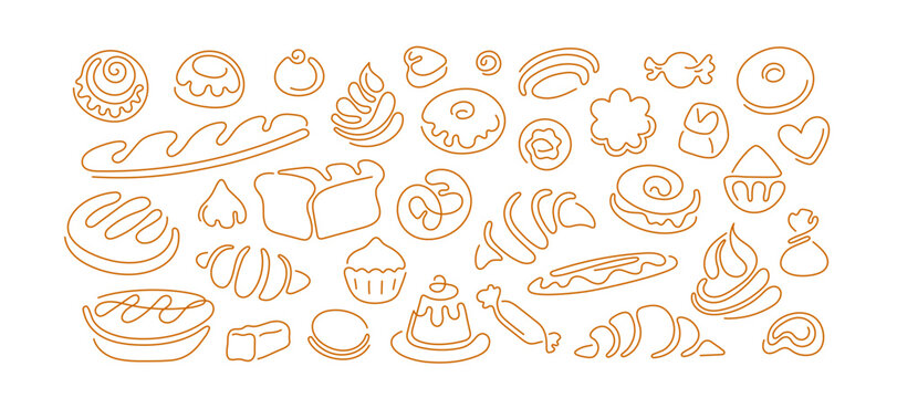 Bakery set, patisserie Vector line bread Cake icon