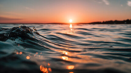 Sea surface during sunset with gentle warm colors