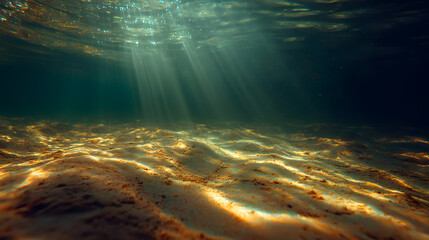 Underwater view with sunlight pattern on sandy bottom
