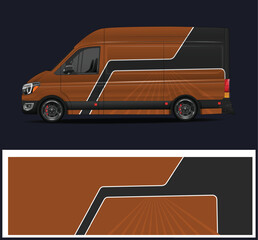 Yellow van with abstract black graphics for branding or advertising mockup © MdAbdullah