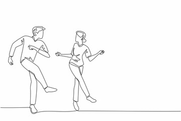 Continuous one line drawing married couple dancing on the dance floor. Dancing is not just about movement, but also about health. International Dance Day. Single line draw design vector illustration