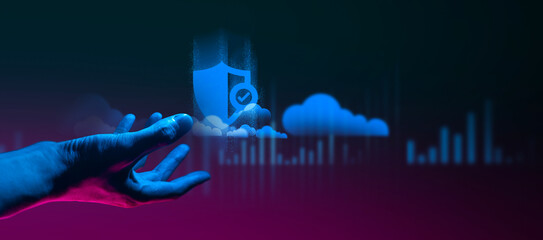 hand of businessman interactive touching a holographic of transaction financial network data...