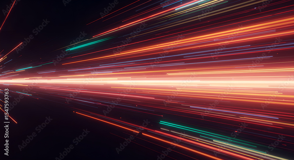 Poster abstract light trails creating a sense of speed and motion. fast data transfer background. digital t