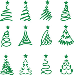 set of green Christmas trees designs vector	