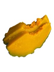 Slices of steamed pumpkin neatly arranged on a clean white background. The vibrant orange flesh and soft texture highlight its freshness and natural appeal. Ideal for use in topics related to healthy 