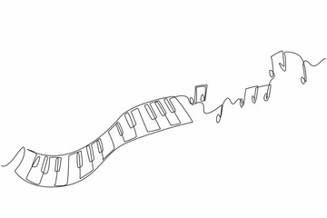 Single one line drawing wavy piano keys and some scales. A creative visualization. Different scales produce different rhythms. International Jazz Day. Continuous line design graphic illustration
