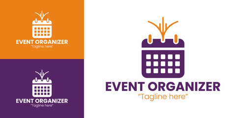 Elegant Event Organizer Logo with Calendar and Stylish Purple and Orange Design