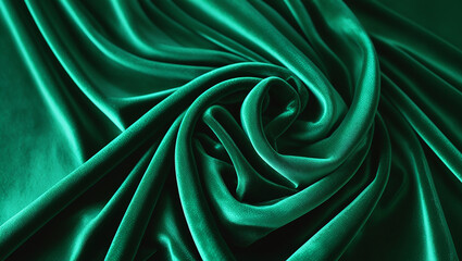 Obraz premium Emerald Green Silk Fabric Texture Luxurious Swirls and Drapes